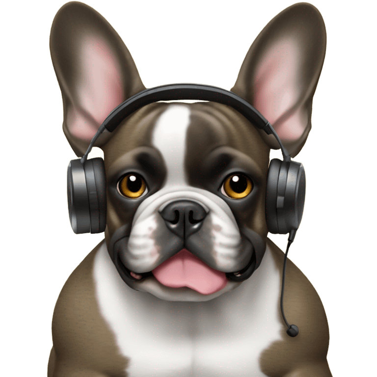 Brindle French bulldog wearing headphones emoji