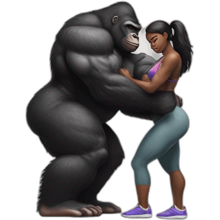 Big buff Gorilla holding a beautiful girl with a big back doing squats emoji