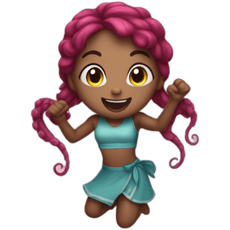 cute kraken girl cheering emoji