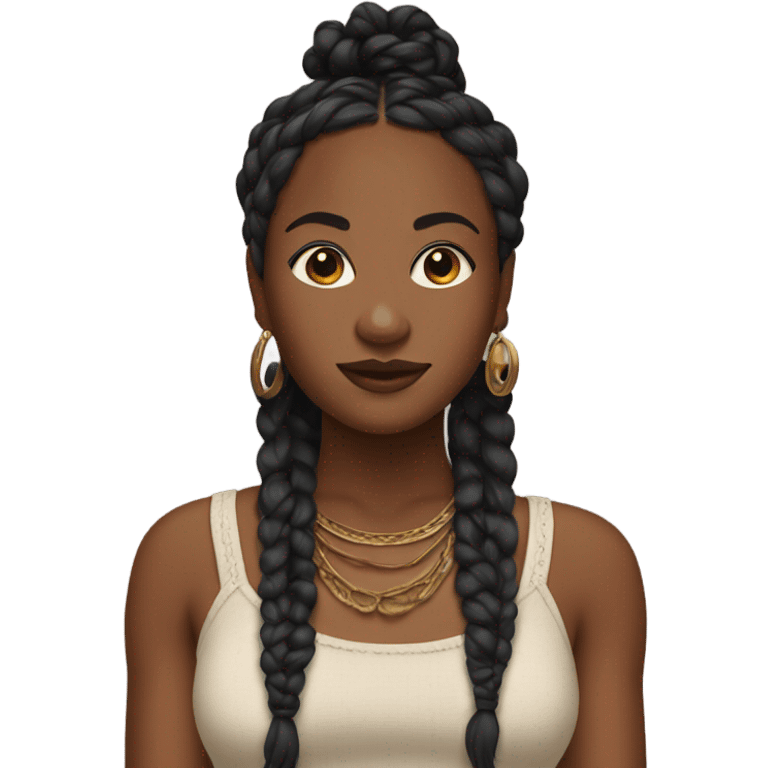 black woman with black boho braids and crop top emoji