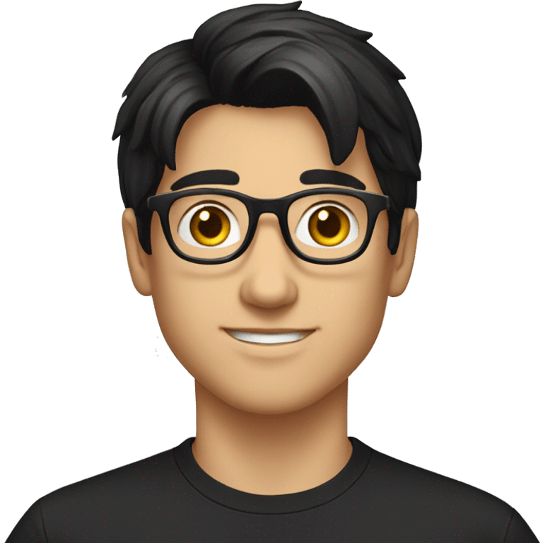 Handsome white man with glasses around 16 years of age. Black hair and casual black t shirt emoji