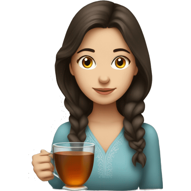 brunette girl drinking tea from a Turkish traditional glass emoji