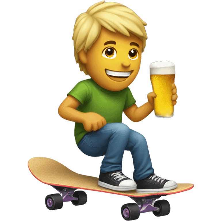 Man on skateboard holding beer emoji