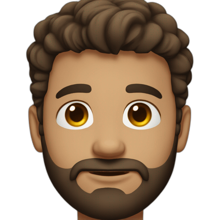 man face, with brown beard, brown eyes, a septum piercing in the nose, brown straight short hair, clear skin emoji