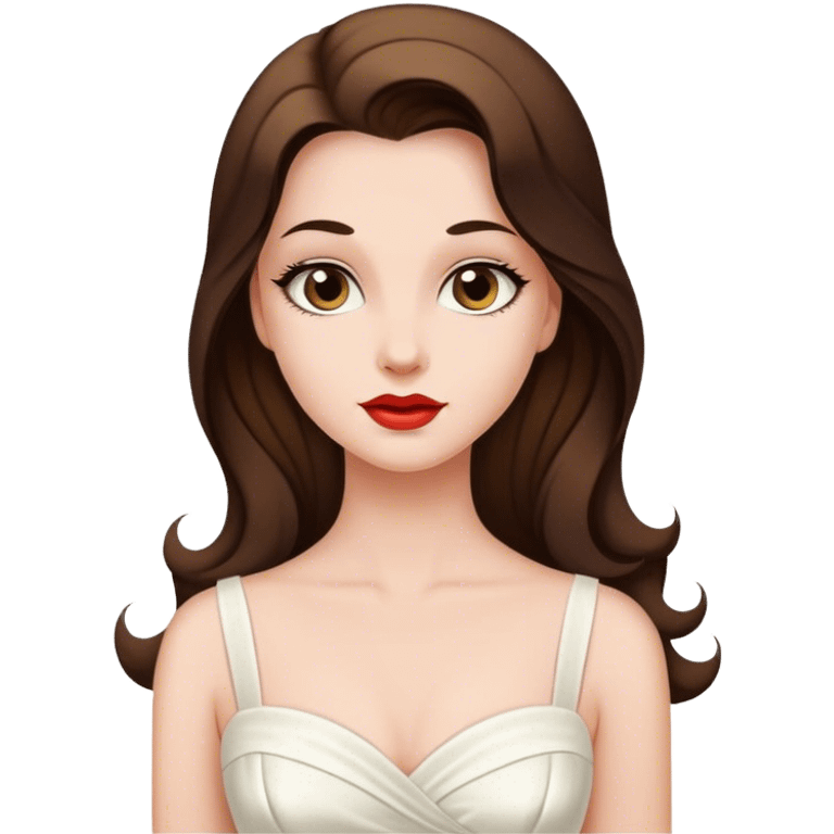 Beautiful woman in 1950’s woman fashion look, white dress, long hair emoji