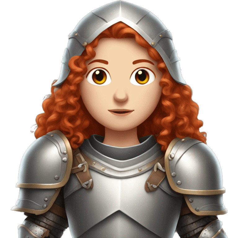 a white girl with long red curly hair and freckles, wearing armor emoji