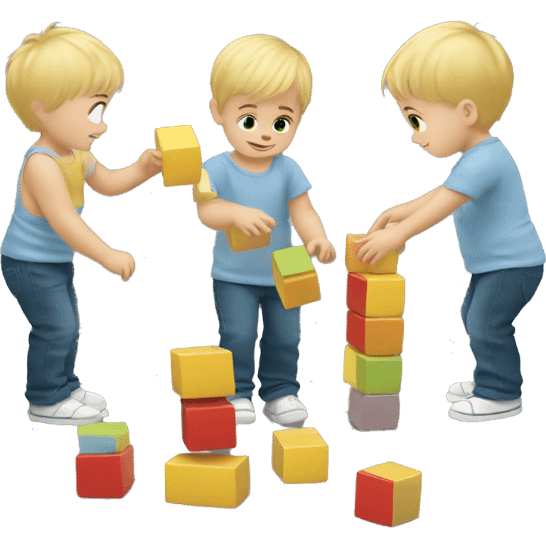 Blonde toddler boy playing with Toy blocks emoji