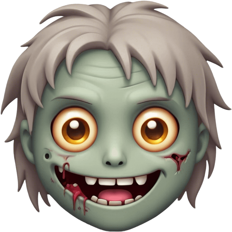 Cinematic Cute Zombie Portrait Emoji, with a delightfully quirky, slightly disheveled face in muted ashen hues, featuring quirky bright eyes and a playful, stitched-together smile, simplified yet irresistibly charming, highly detailed with a soft glowing outline that captures the adorable, offbeat spirit of a zombie who’s more cute than creepy! emoji