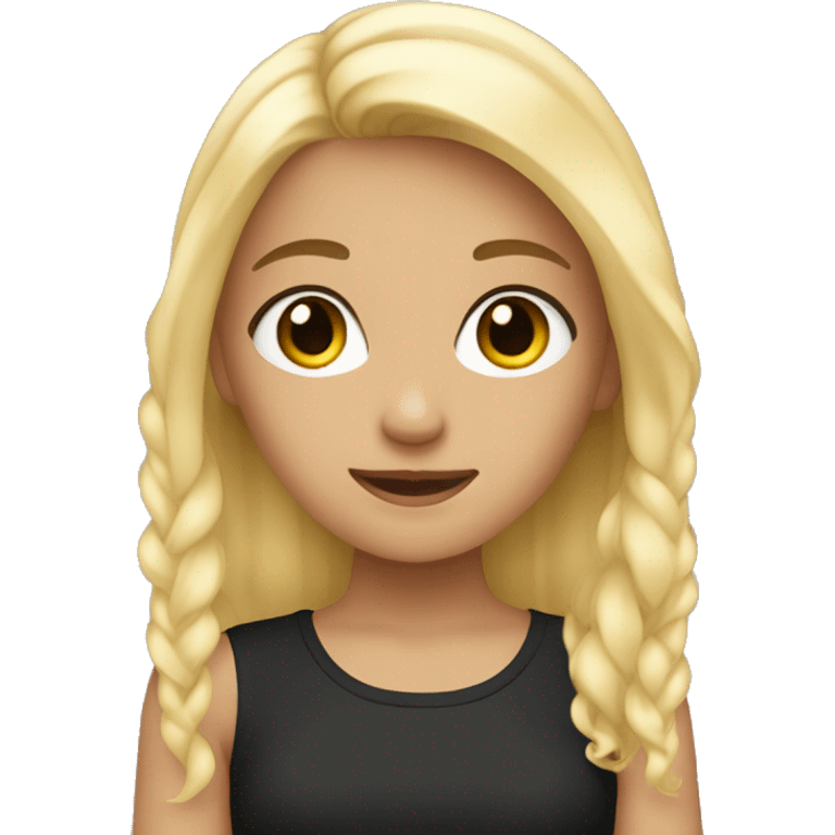 girl with blonde hair and black eyes films herself for a youtube video emoji