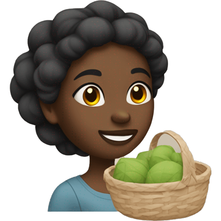 black girl with cotton basket  emoji