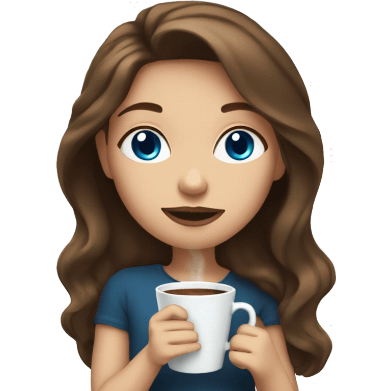 girl with brown hair and blue eyes sipping coffee emoji