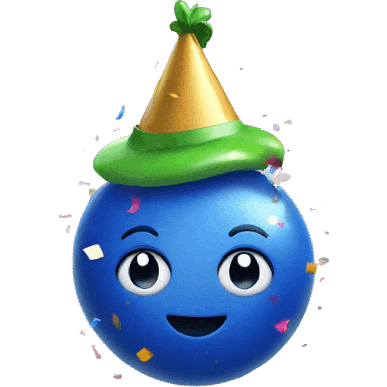 smiling blueberry with party hat and confetti emoji