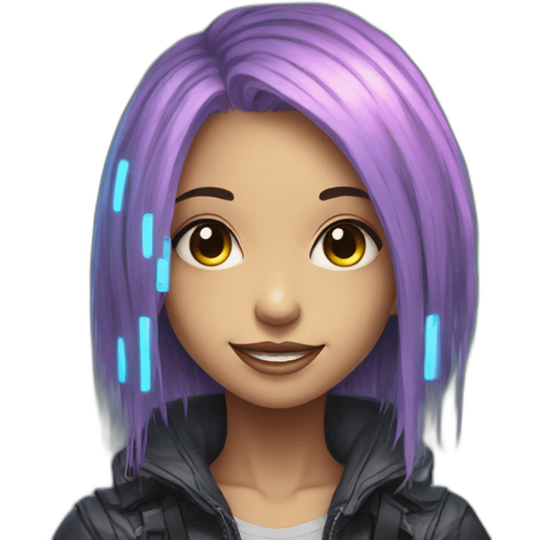 Cute girl face smiling cyberpunk art style  emoji