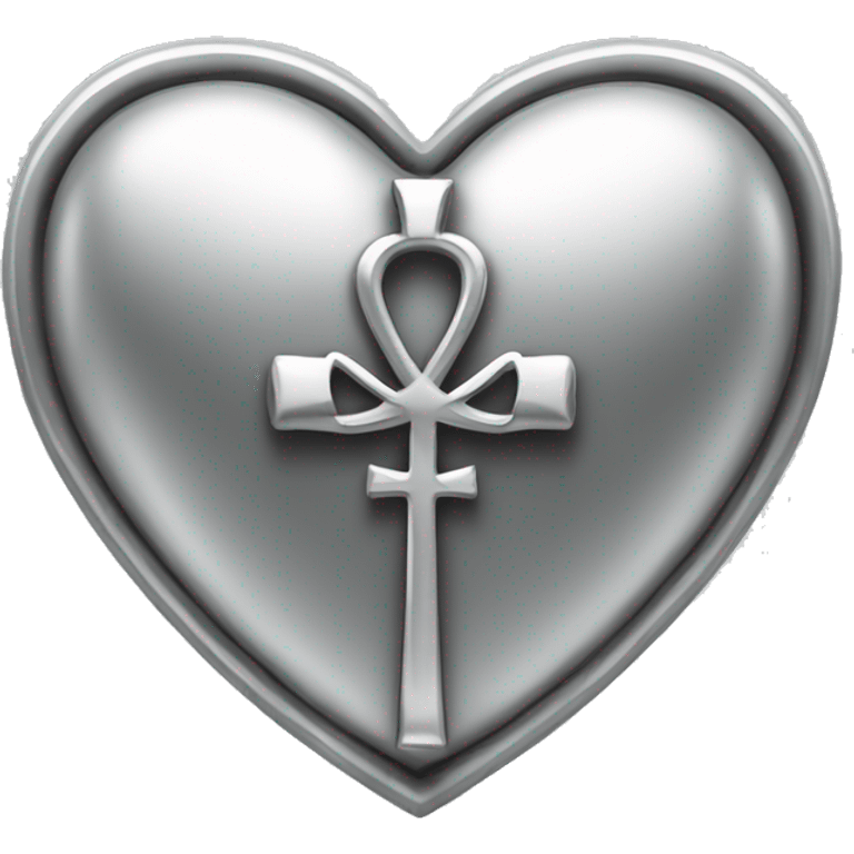 Silver heart shape with ankh in the center emoji