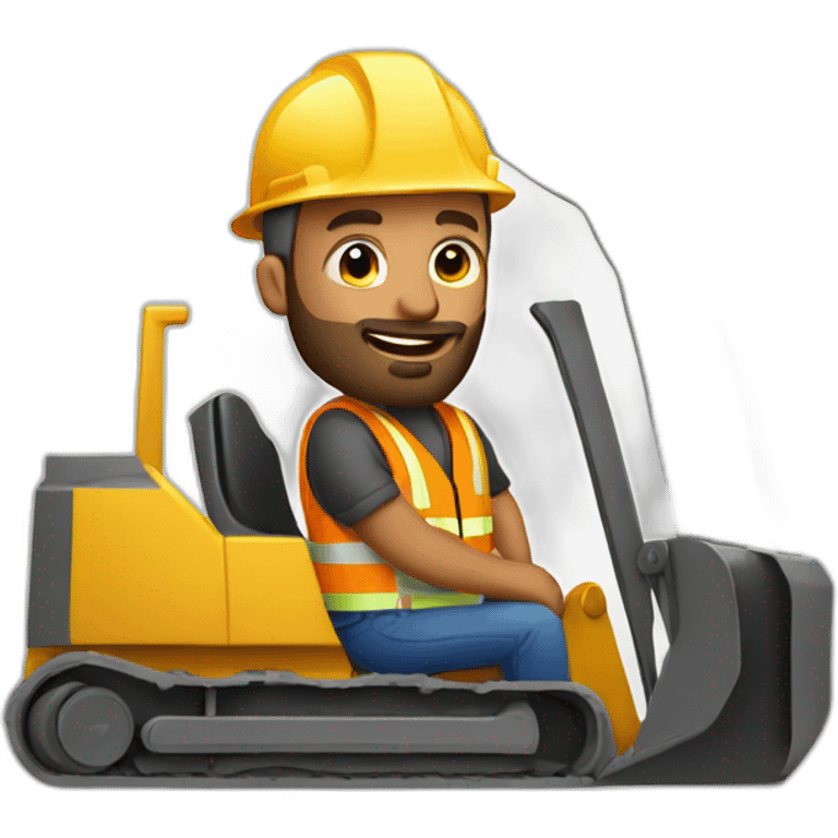 construction worker with a beard in bulldozer from bird perspective emoji