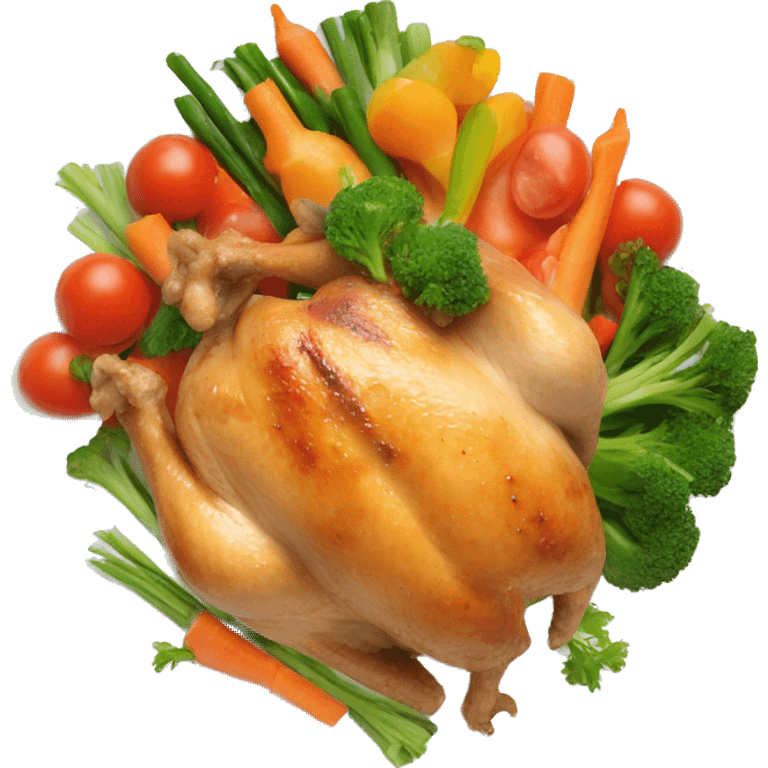 ful chicken cooked on a plate with some vegetables  emoji