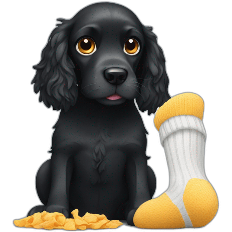 Black spaniel eating sock emoji