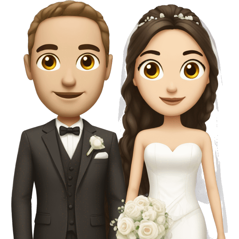 bride with long dark brown hair and groom with white suit emoji