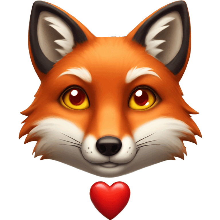 deep lush red fox face with tiny red heart instead of eyes emoji