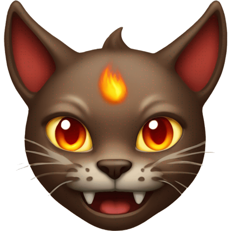 Evil Brown cat with horns and fire emoji