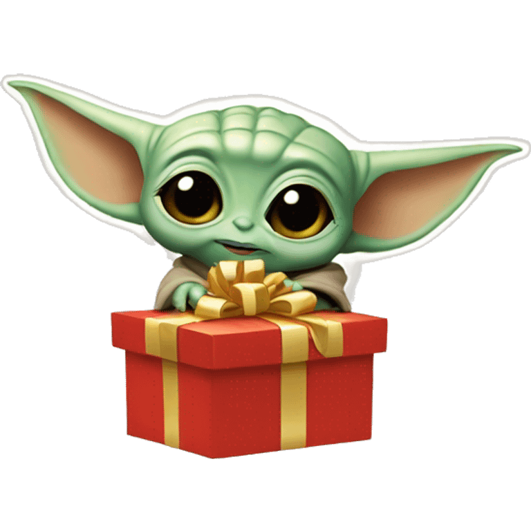 Baby Yoda holds gift box emoji