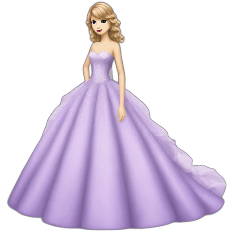 Taylor Swift with a big violet wedding styledress emoji