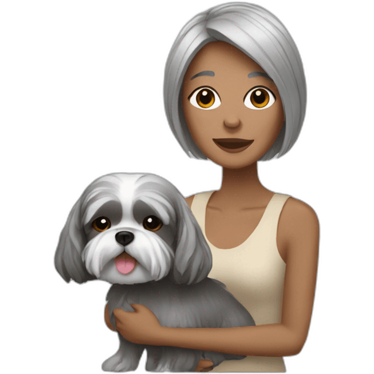 woman with grey hair and shih tzu emoji