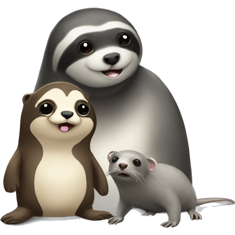 a seal a sloth and a rat talking emoji