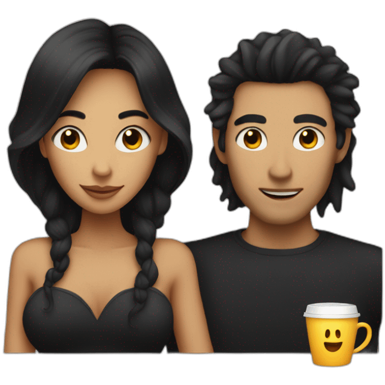 À woman and a man witch black hair in a car with coffee emoji