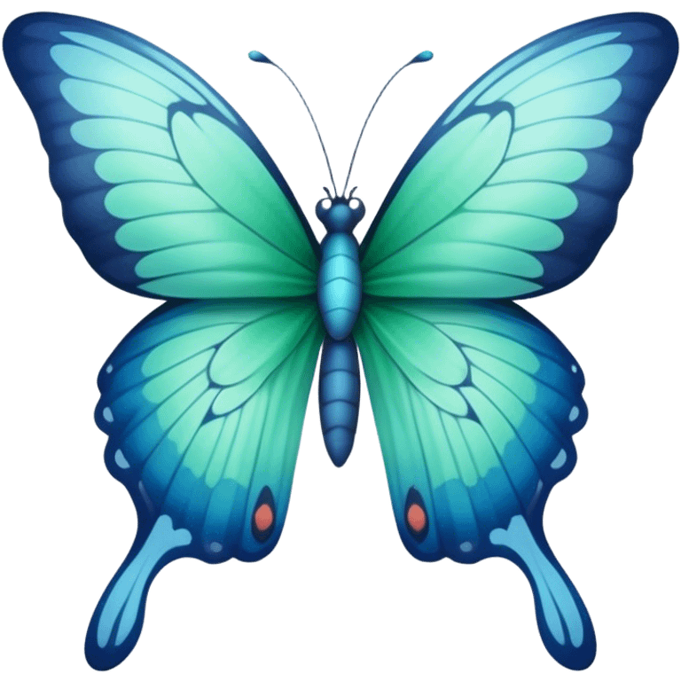 A delicate butterfly with pastel green and blue wings resting on a soft blue satin ribbon. emoji