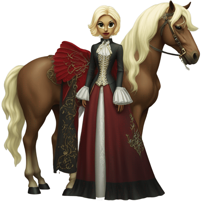 "galora green blonde alien woman" in red Victorian dress elegant, full body, winged horse emoji