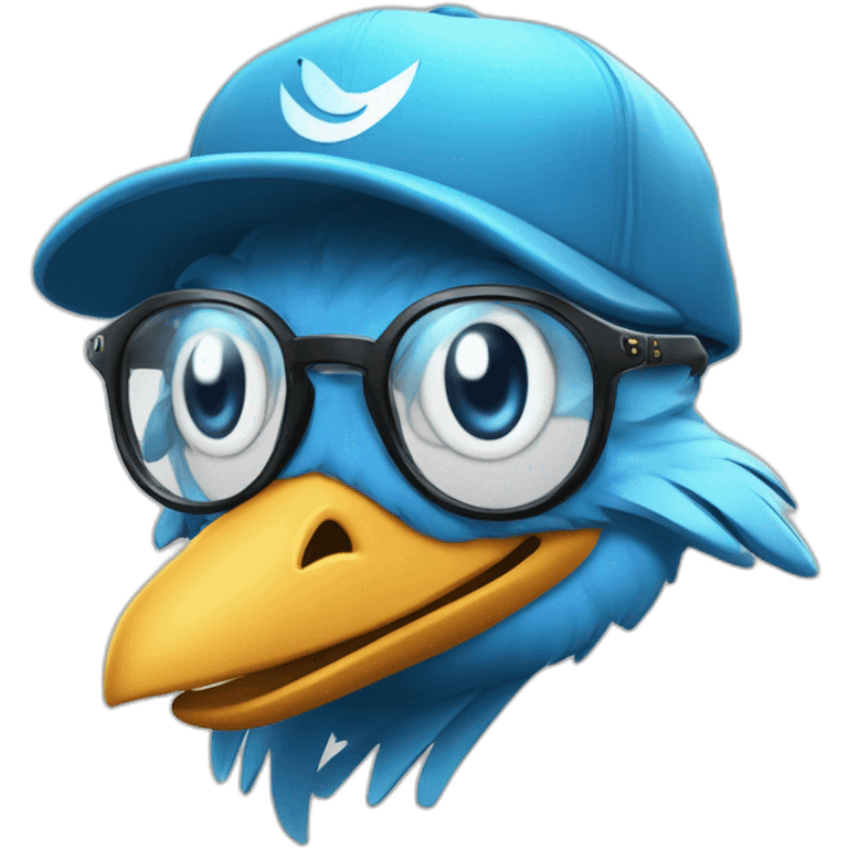 Crazy funny Cyberpunk Articuno head with beautiful smile wearing glasses and hat emoji