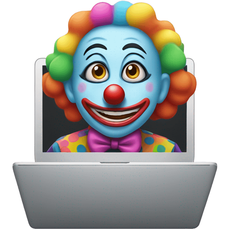 A clown behind an open laptop screen emoji