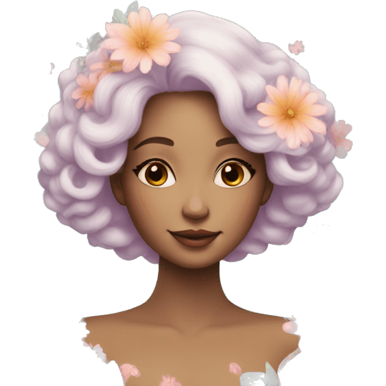 Gorgeous pastel lady with flowers and butterflies emoji