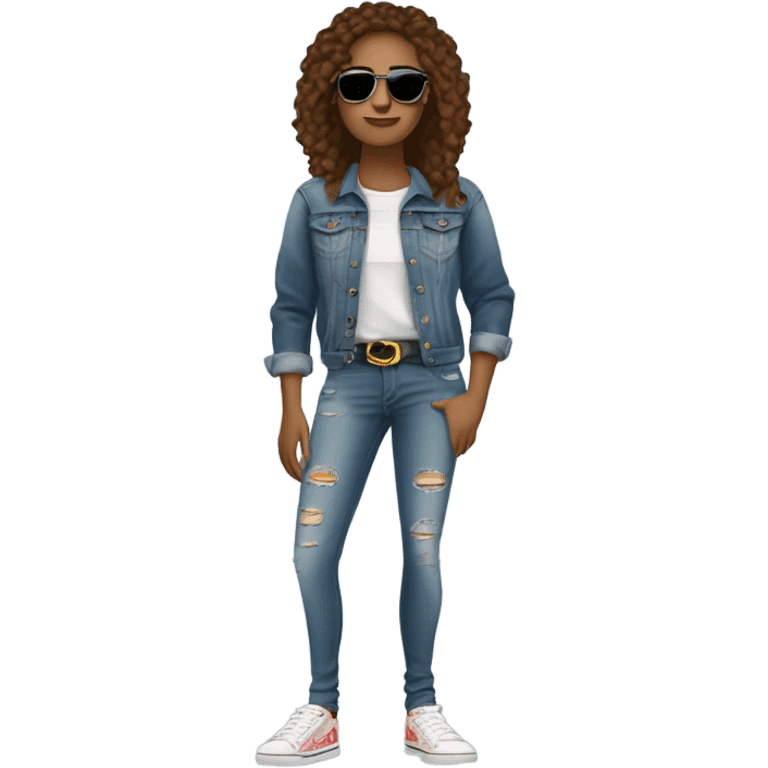 casual denim look with attitude emoji