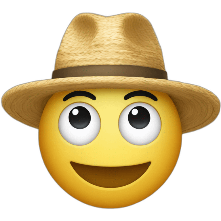 Un homme brain avec un chapeau de paille et un sourire emoji