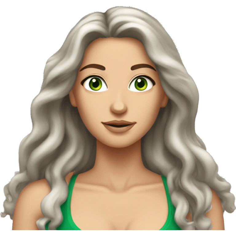 Aphrodite, Long haired, Brunette woman with green eyes and workout clothes emoji