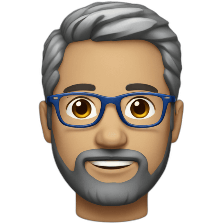 man 41 years old, tiny beard, brown and silver short hair,blue glasses, french emoji