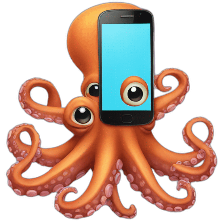 An octopus with a smartphone emoji