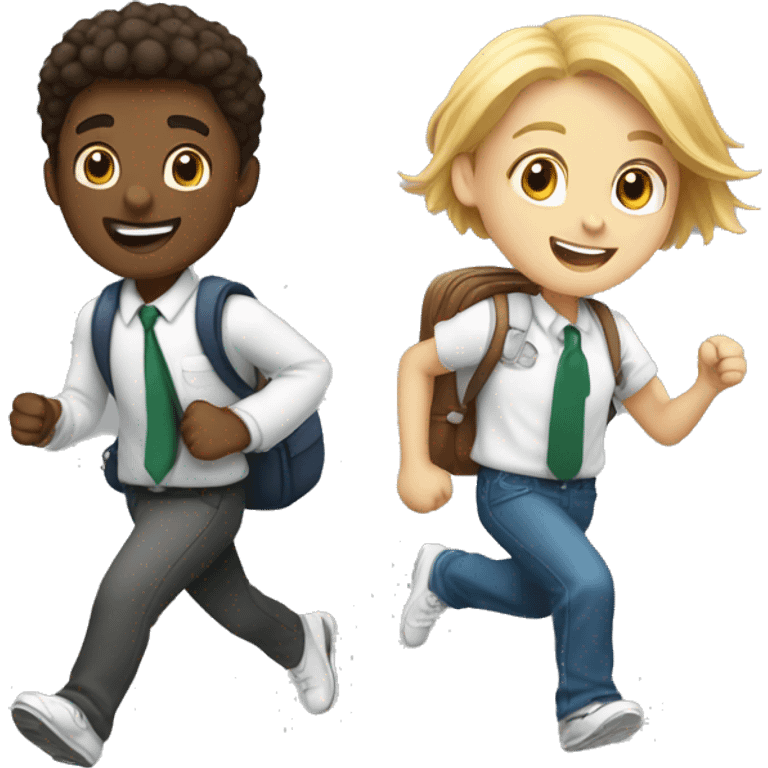 A white student and a white classmate running at school emoji