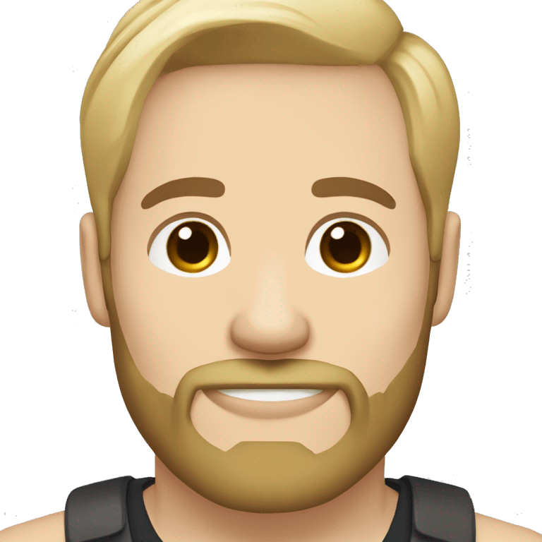 Blond bearded man brunette medium length straight hair with French bulldog emoji