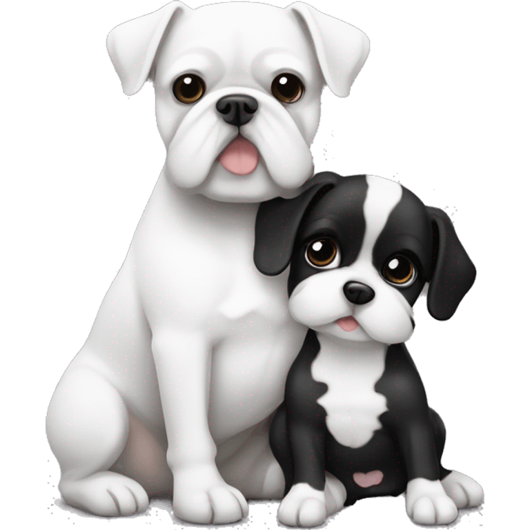 Black and white french bulldog and bichon frise hugging emoji