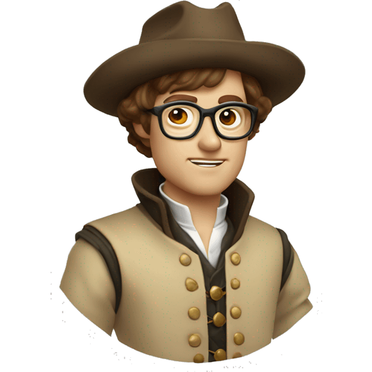 Musketeer man beige jacket short brown hair garden round glasses emoji