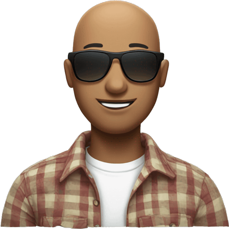 bald guy in plaid shirt with sunglasses emoji