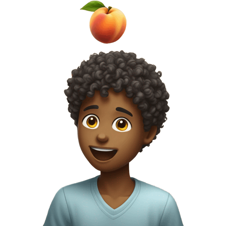 curly hair boy licking a peach emoji