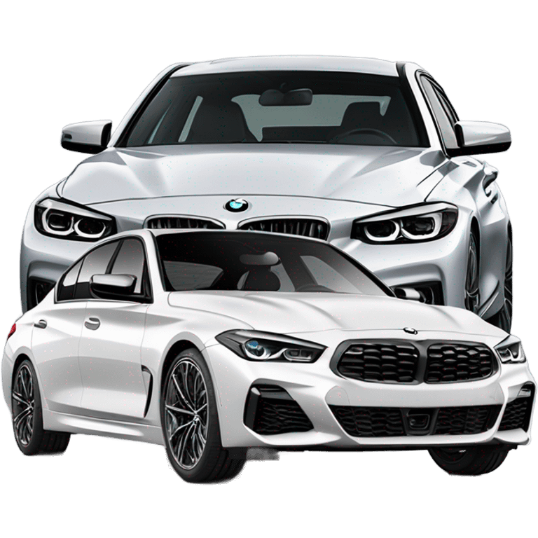 White 2023 BMW M340i and Gray Infiniti Q50RS emoji