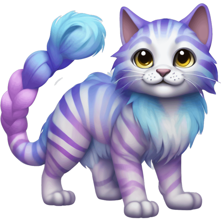 Colorful pastel vernid fantasy creature LiLaiRa Kamirah Falvie whiskers paws full body purple blue gradient stripes braided tail feline emoji