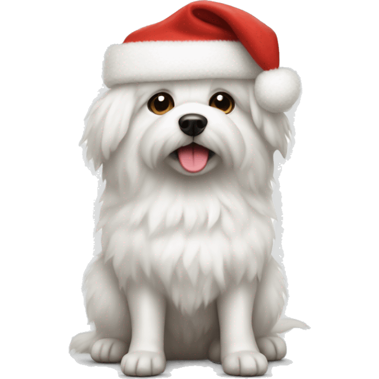 full body White fluffy dog with Santa hat emoji