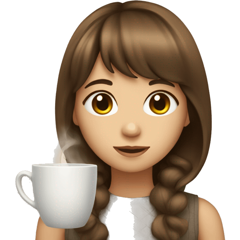 Girl with brown hair and bangs drinking tea emoji