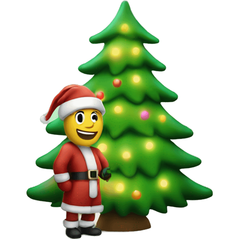 glowing christmas tree with sant emoji